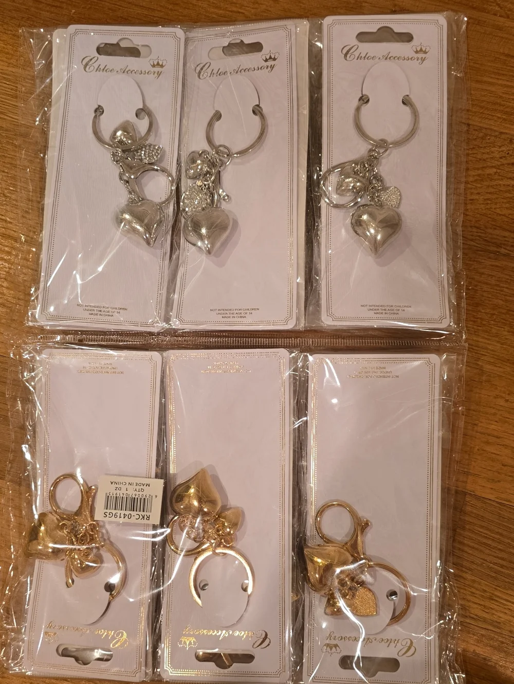 BULK Gold & Silver Tone Heart Keychains